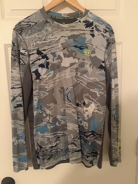 Under Armour Grey & Blue Camo Long Sleeve Performance Top